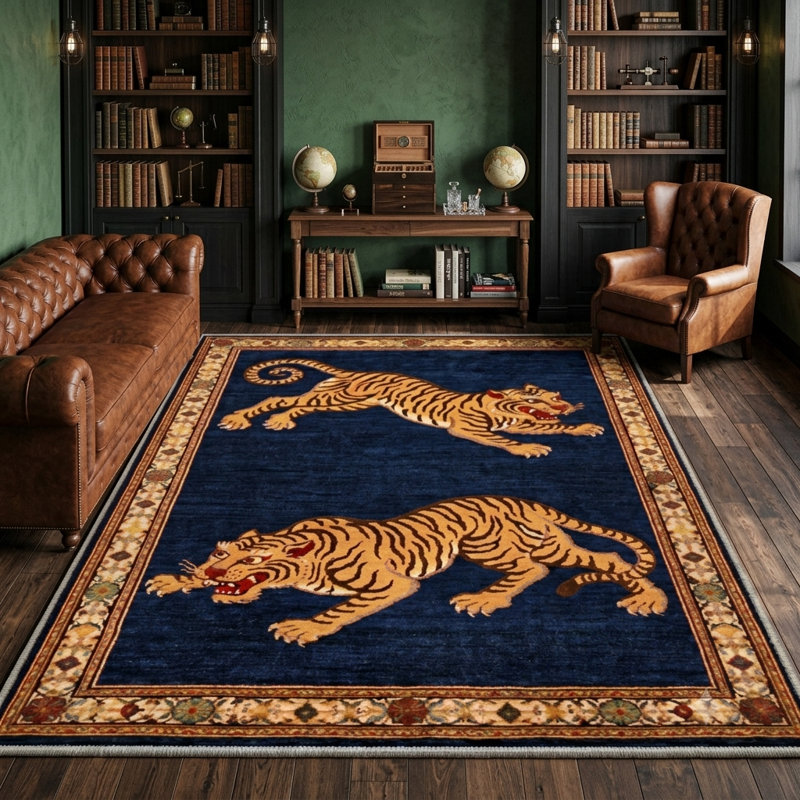 Tapis d'intérieur bleu / jaune lavable à la machine Tashianna, Rectangulaire 8 pi x 10 pi