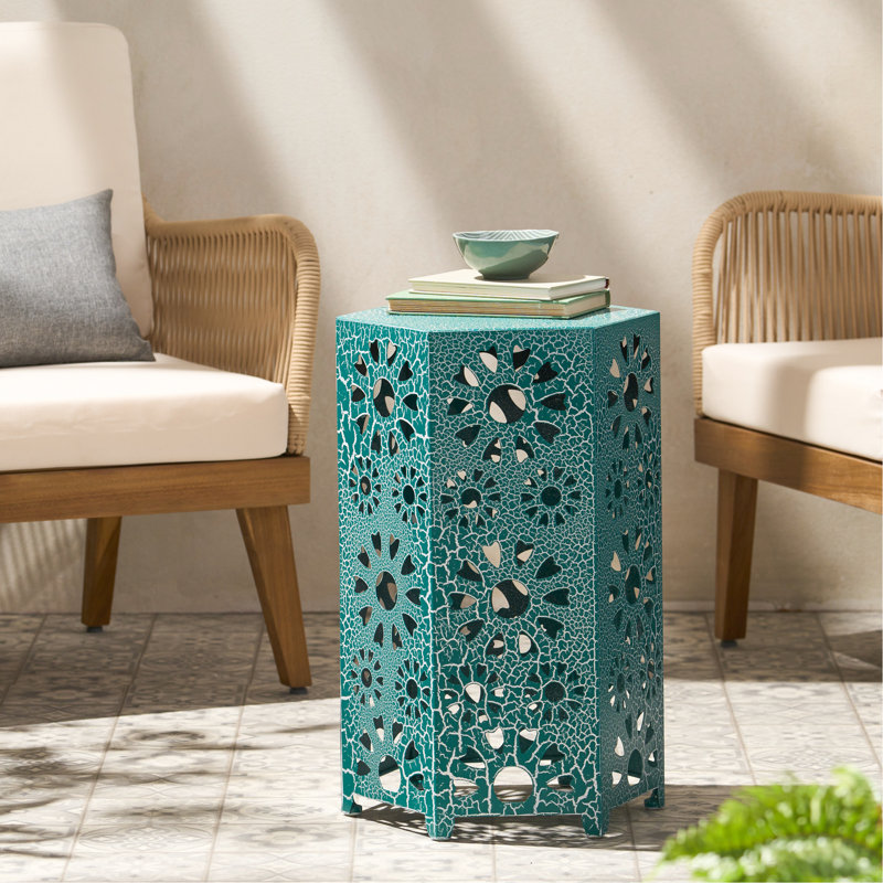 Table d'appoint 14 po sarcelle, fer - pour patio, boissons et table de collation, Sarcelle