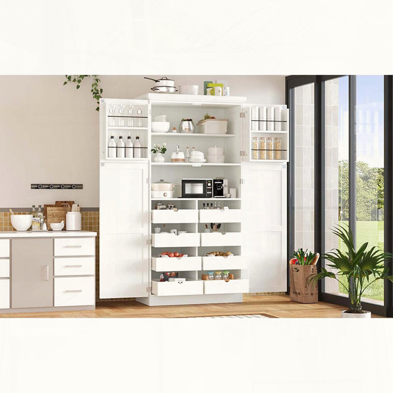 Garde-manger autoportant avec 8 plateaux coulissants, Blanc