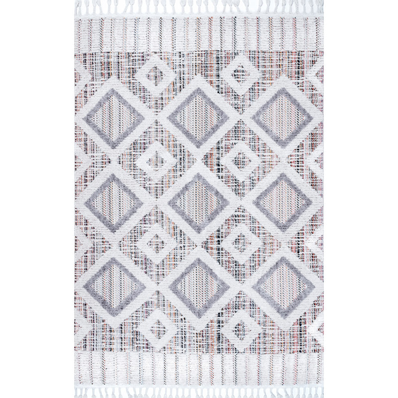Tapis géométrique rose / blanc Wasson, Rectangle 3 pi x 5 pi