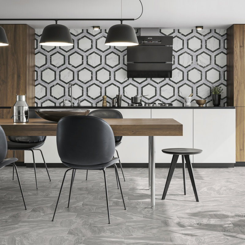 BioTech 11" x 13" Porcelain Wall & Floor Tile, Gray/Black