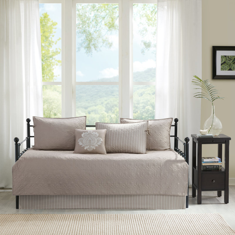Gray Cotton Twin Reversible Floral Daybed Set