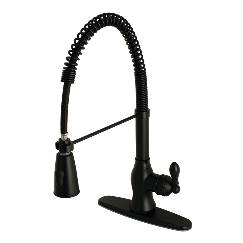 Kingston Brass American Classic Single-Handle 1-or-3 Hole Deck Mount Pre-Rinse Kitchen Faucet