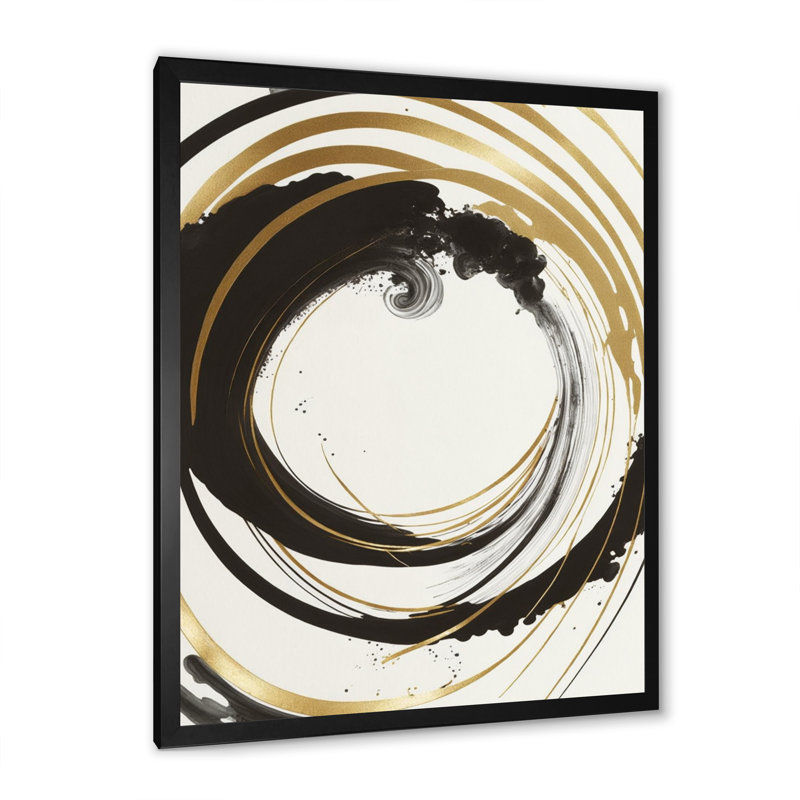 «Black and Gold Curves II», art mural moderne sur toile, H 32 po x l 16 po x P 1 po, Cadre photo noir