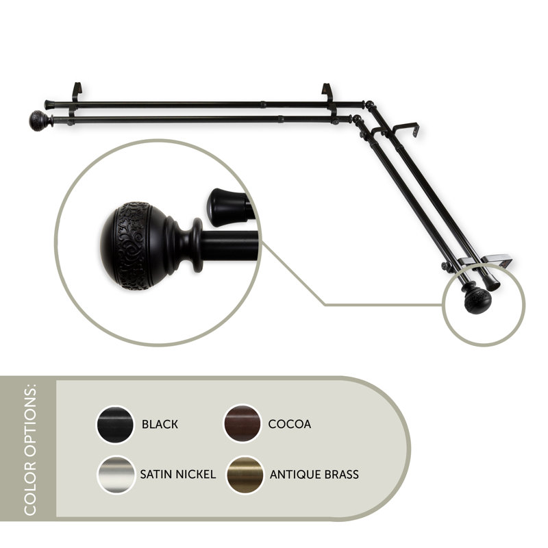 Tringle à rideaux double coin de fenêtre Solon, Noir, L 48 po x l 84 po