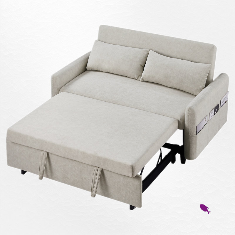 Caldina 55.3" upholstered sleeper sofa, Microfibre/microsuède beige