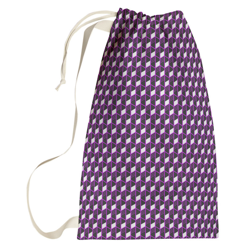 Sac à linge à rayures géométriques, Grand (H 76,5 po x l 29,5 po x 1,5 po), Mauve