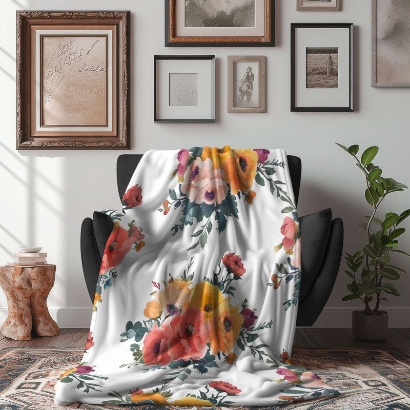 Floral Bouquet Elegance - Couverture Sherpa de qualité supérieure 1 pièce, Grand lit