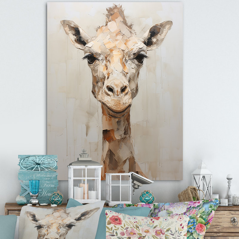 Minimalisme, girafe beige sur toile, H 44 po x l 34 po x P 1,5 po, Toile tendue