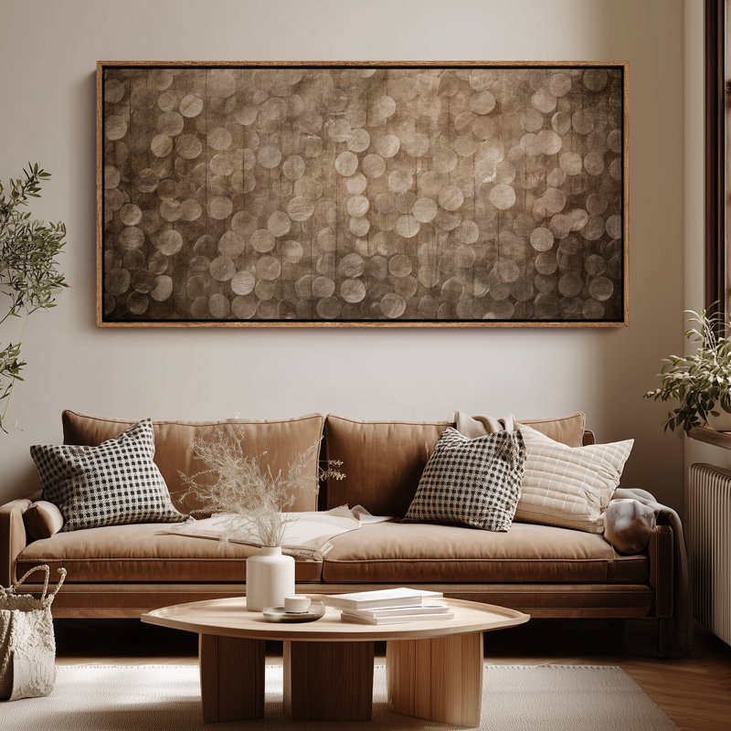 Très grand taupe chaud, impression abstraite de motif de cercle, Natural, 30" H x 60" W