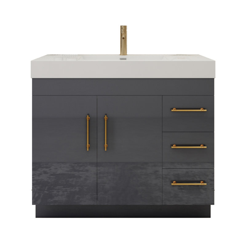 42'' Single Bathroom Vanity with Acrylic Top, Glossy Gray