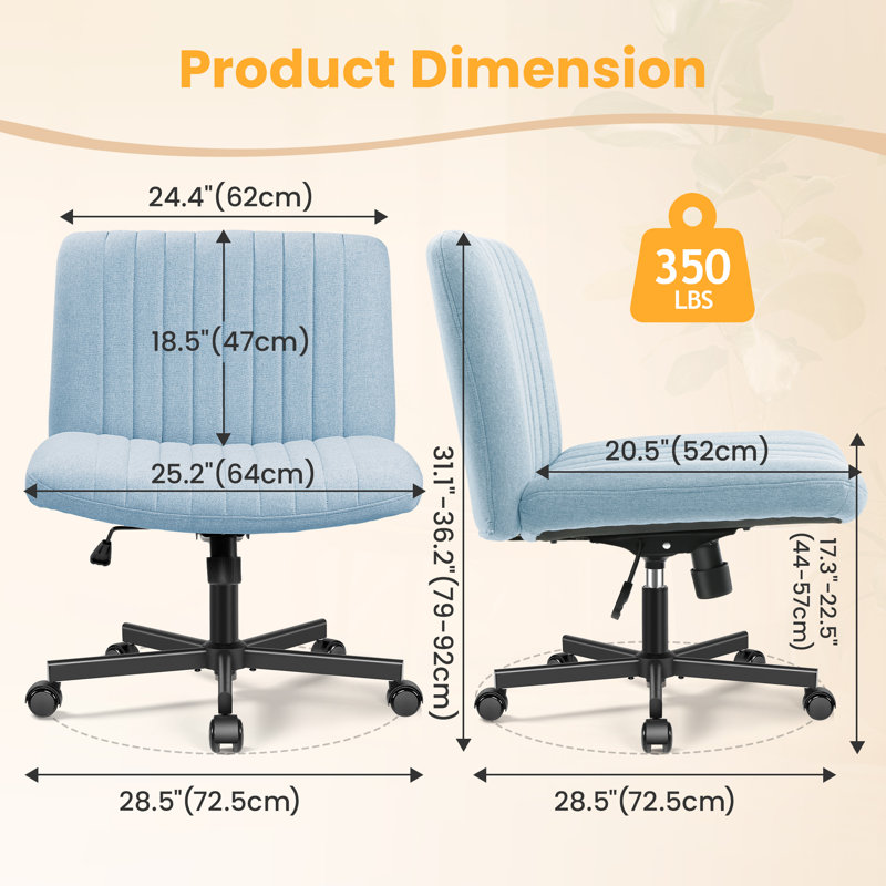 Wheeled Wide Seat Leisure Office Chair, Light Blue