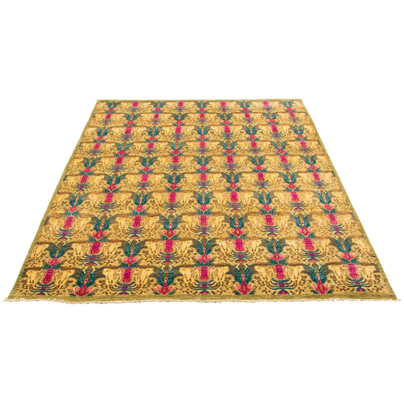 Tapis décoratif en laine de conception unique 8 pi 3 po x 10 pi 1 po noué à la main New Age Lahore/brun/rose foncé