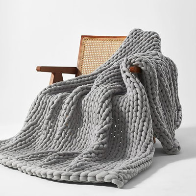  SLEEP ZONE Chunky Knit Weighted Blanket, Cotton Hand Made Blankets, 12 lbs, 50"x60"