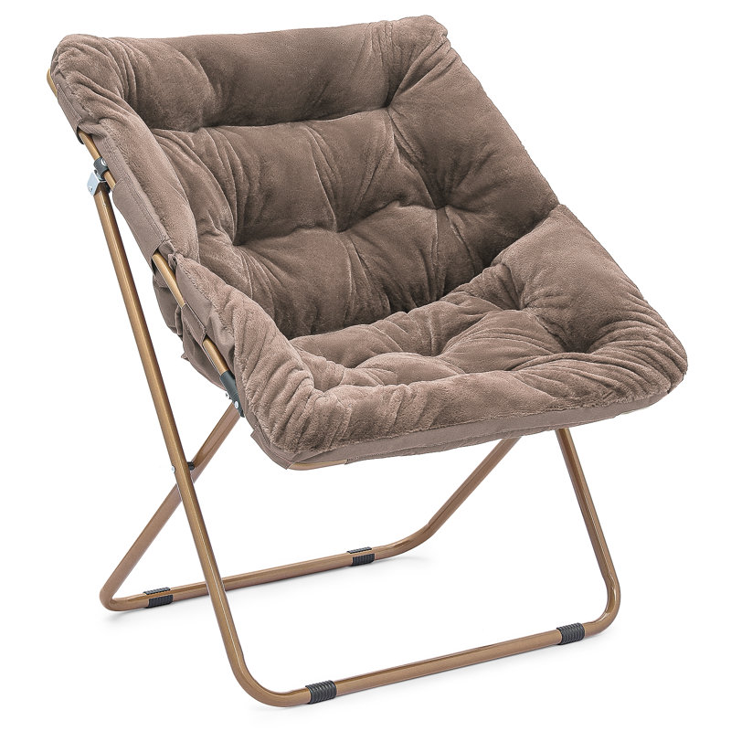 Fauteuil d'appoint douillet capitonné et rembourré avec cadre en métal doré pour le salon, Fourrure synthétique beige, Non