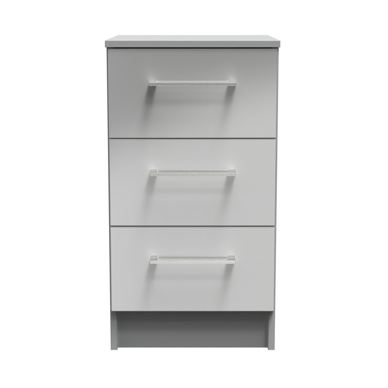 Fully Assembled Louberta 3 Drawer Bedside Cabinet, Grey