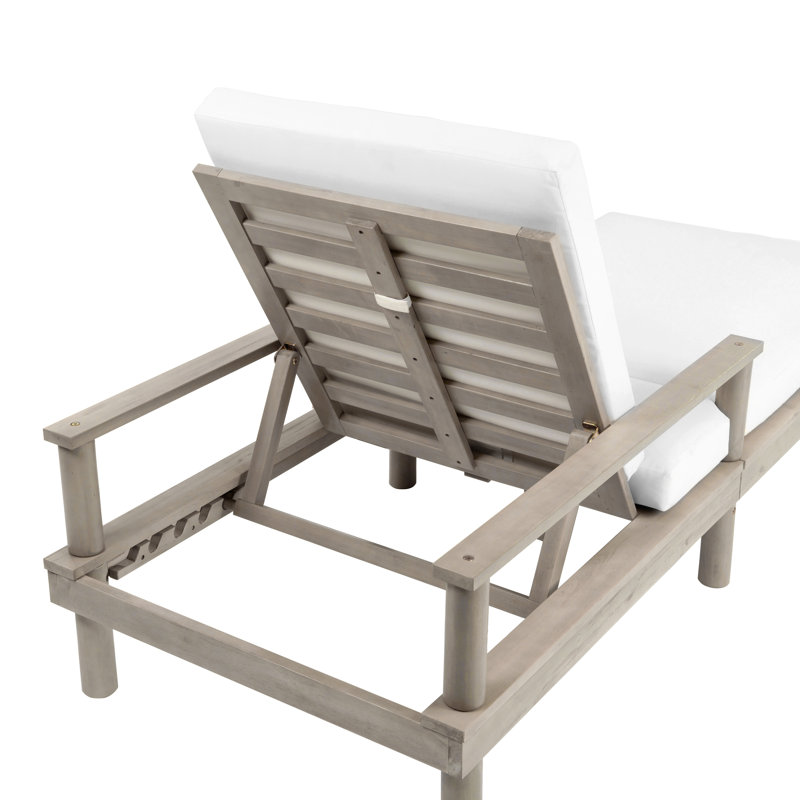 Chaise longue d'extérieur réglable à 5 positions avec structure en bois massif, coussins épais et accoudoirs Jovi, Gris, 1