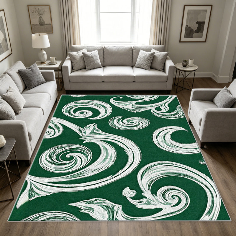 Green Scroll carpet-easy to clean, machine-washable, soft and comfortable; suitable for door mats, kitchens, living rooms, bedrooms, corridors, and laundry areas. Easy to clean, durable carpet for home decoration.