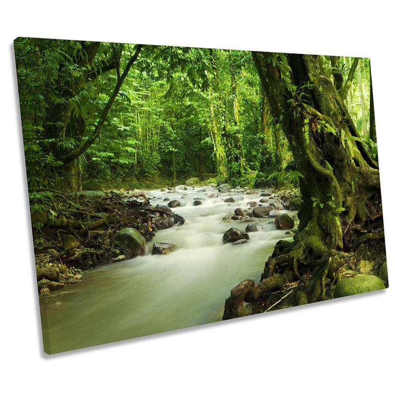 Green Forest Landscape River - Wrapped Canvas Print, 61cm H x 91.4cm W