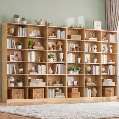 70.8" H Bookcase with 12 Open Storage Shelves, Natural Bookcase for Living Room Bedroom Office Study, Set of 2