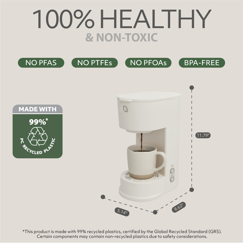 Willow Compact Single Serve Coffee Maker - Compatible with K-Cup Pods Ground Coffee - White, White
