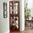 Corner Curio Dispaly Cabinet With Lights, Adjustable Tempered Glass Shelves, Mirrored Back,Cherry