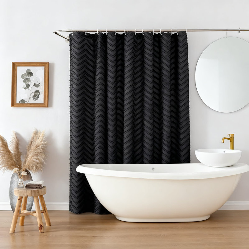 Rideau de douche doux à chevrons en tissu doux avec œillets, décor de salle de bain de style campagne moderne, polyester lavable à la machine