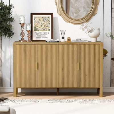 57.5" W 4-door 4-shelf Wood Storage File Cabinet Credenza