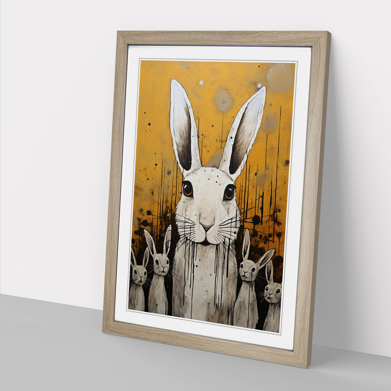 XYZ-FRM-V1223-5337 Rabbit Expressionism No.3 - Single Picture Frame Print on Wood, Oak, 64cm H x 46cm W x 2cm D