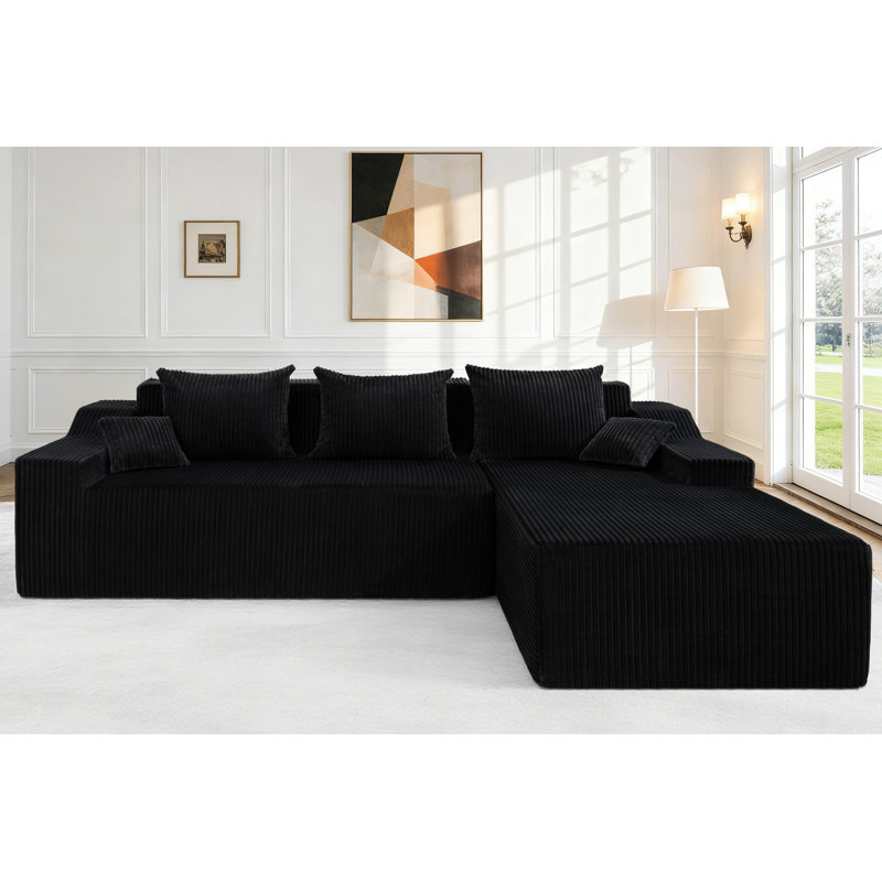 Canapé modulaire convertible en L 101 po, Orienté à droite, Noir