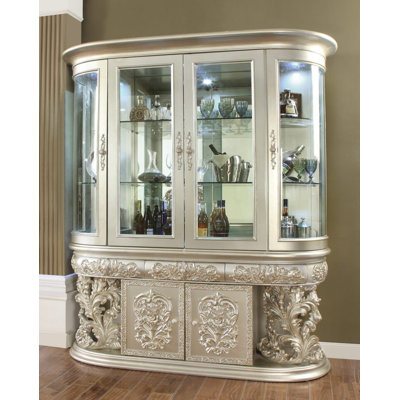 Metallic Silver and Gold Hand Carved Baroque China Cabinet