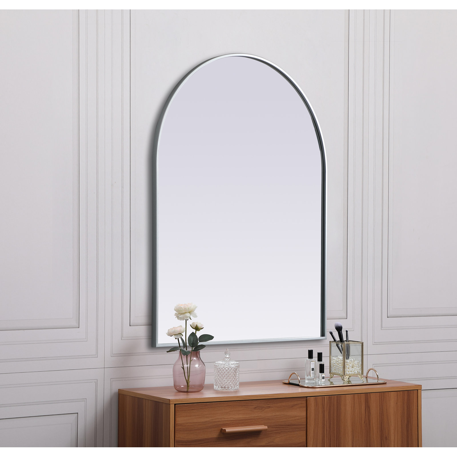 Sabine Metal Arch Wall Mirror, Silver, 42" x 33"