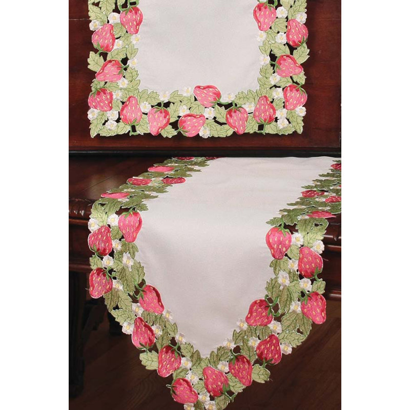 Strawberry Patch Embroidered Cutwork Table Runner, 72" L x 15" W