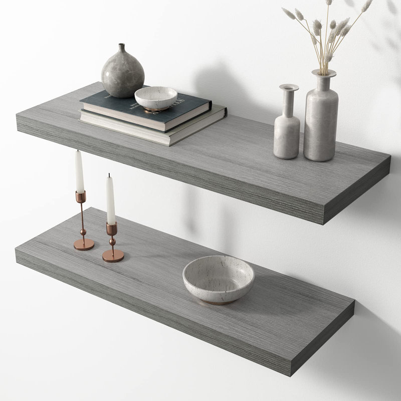 Tablettes flottantes en bois manufacturé Elbur, Gris, H 1,5 po x l 23,6 po x P 6,7 po