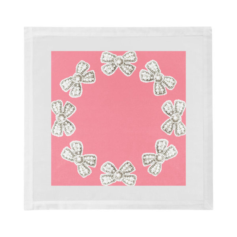 Pearl Bow Cotton Blend Square Napkins, Pink