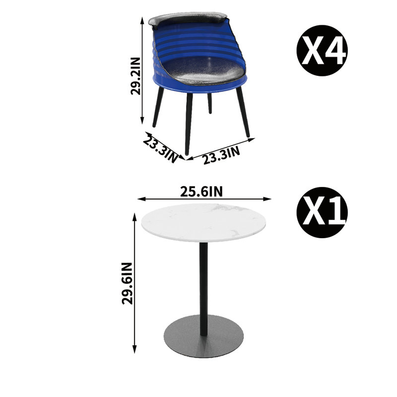 Menucha Marble Top Pedestal Dining Set, Blue/Black, 5