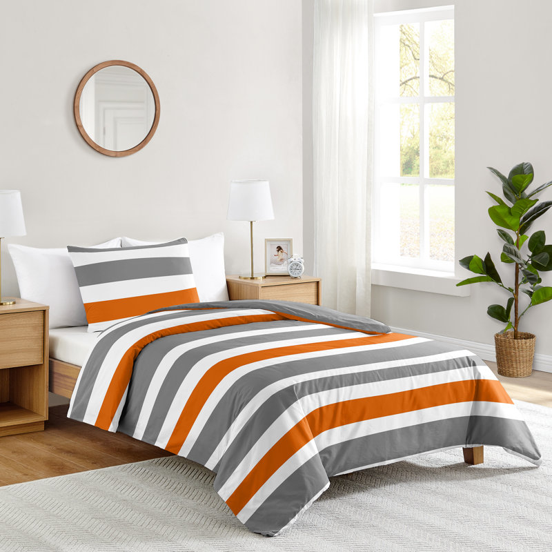 Stripe Comforter Set, Gray/Orange, Twin Comforter + 3 Additional Pieces