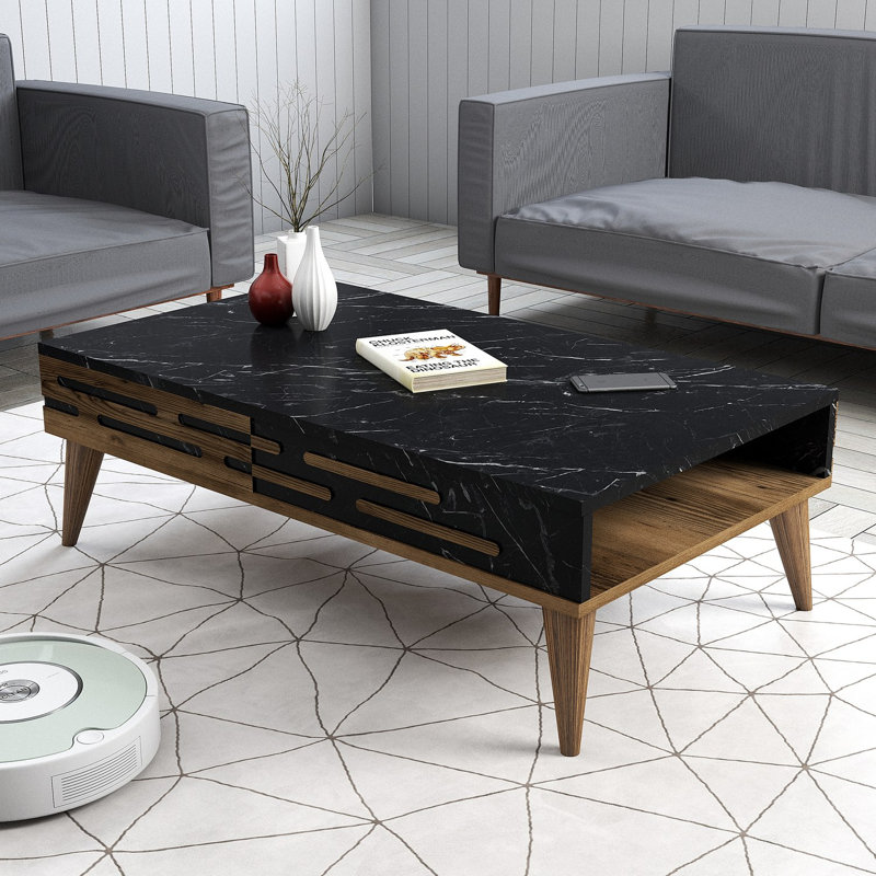 Modern Coffee Table, Walnut & Black Marble Finish, 41.3 x 23.6 x 13.6 inches | 100% Melamine Coated Particle Board, Thickness: 0.7 inches | Stylish Design Perfect for Living Room & Contemporary Spaces