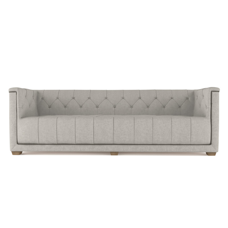 Velvet Sofa, Alabaster Genuine Leather, 96"