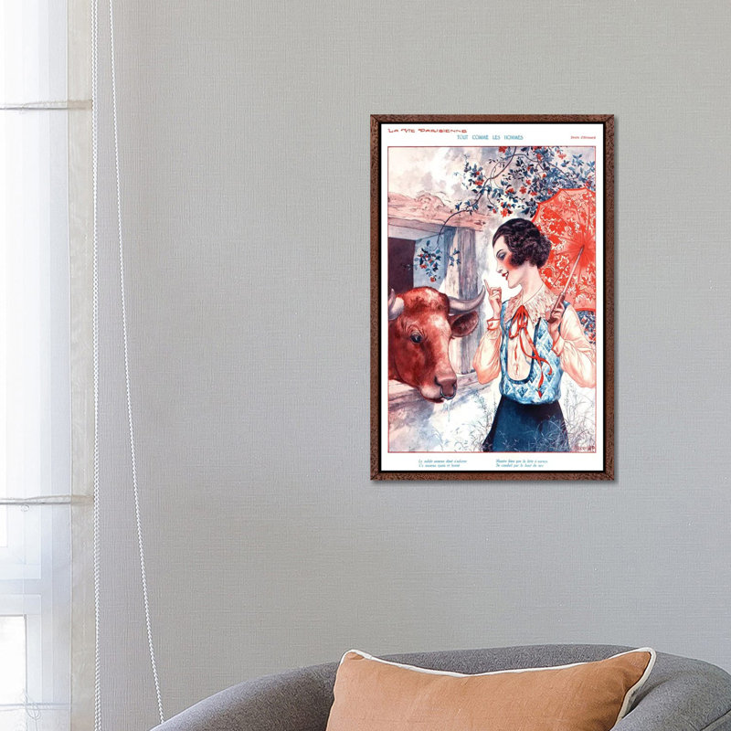 1920s La Vie Parisienne Magazine Cover - Print on Canvas, Classic Brown Wood Floater Framed, 66.04cm H x 45.72cm W x 3.81cm D