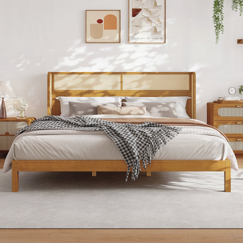 Structure de lit plateforme en bois avec tête de lit, Très grand