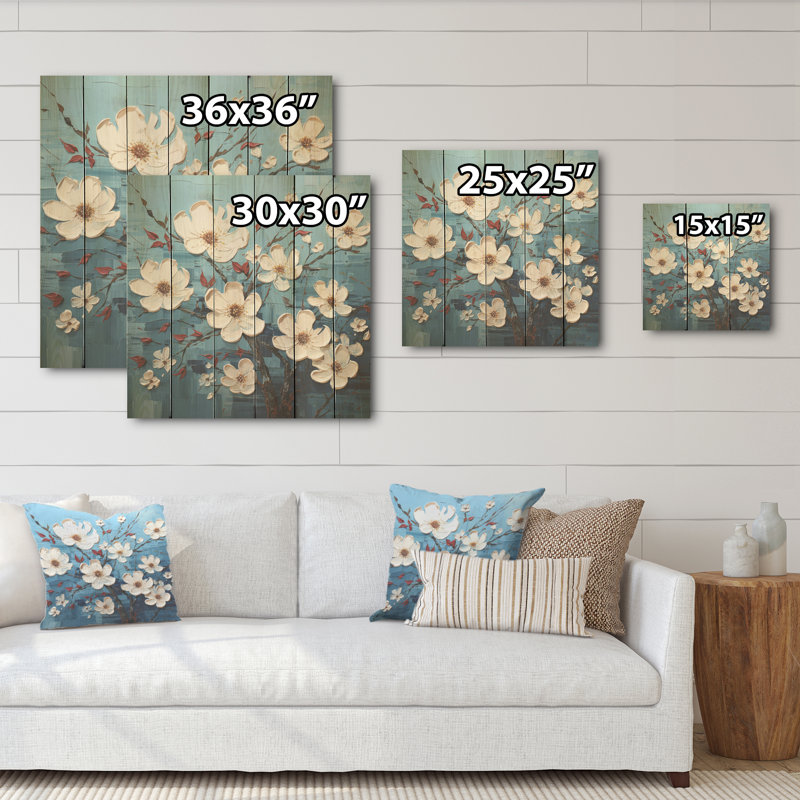 «Blooms Expressionist Vitality I», art mural en bois de cornouiller sur bois de pin naturel, H 15 po x l 15 po