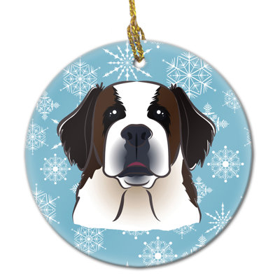 Ornement figurine suspendu saint-bernard en céramique flocon de neige