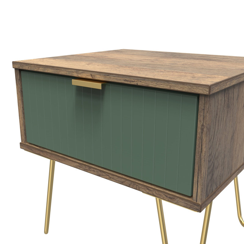Beranda 45cm W Manufactured Wood Bedside Table, Labrador Green/Vintage Oak