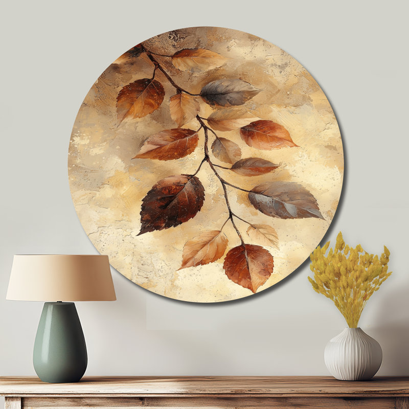 Kaajal - feuilles rondes, art mural en métal brun traditionnel, H 23 po x l 23 po