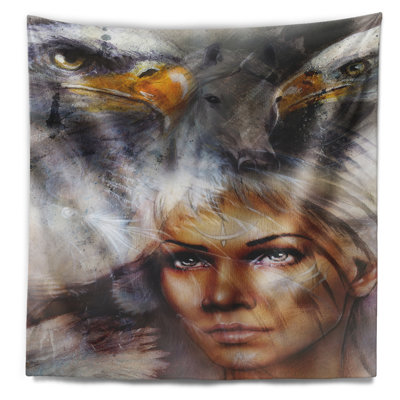 Portrait de femme avec la tapisserie des aigles volants