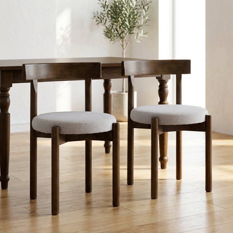 Homestead Set of Two Walnut Effect Solid Wood Dining Chairs, Light Brown