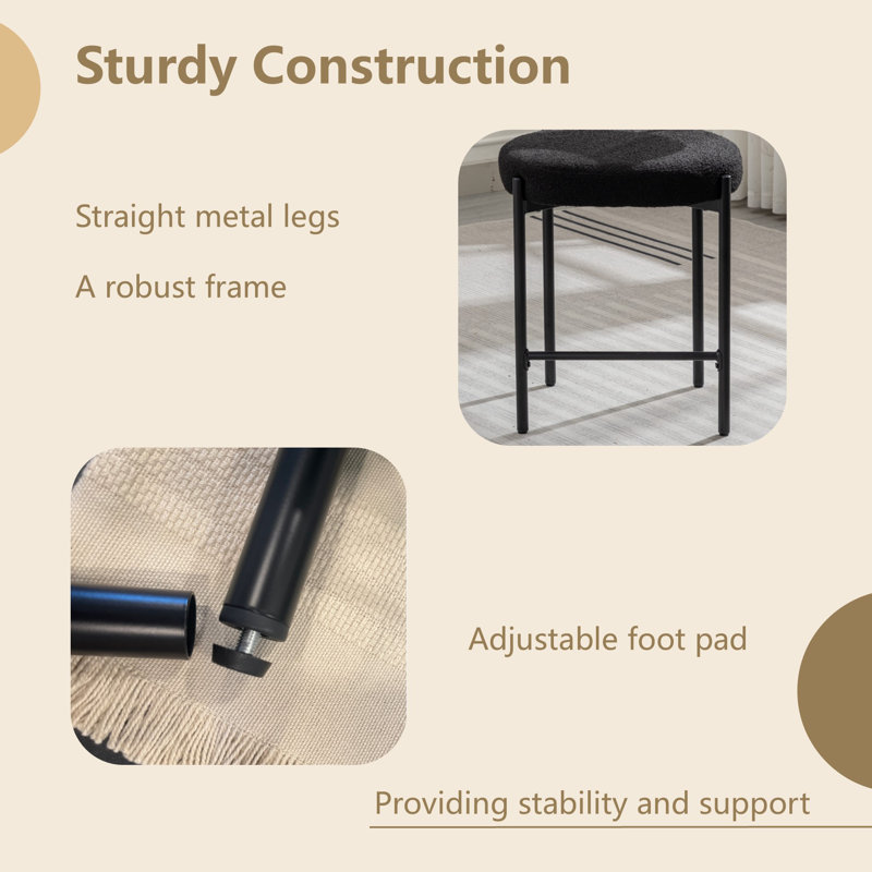 28" Boucle Upholstered Metal Counter Stool Set Of 2, 3, Black