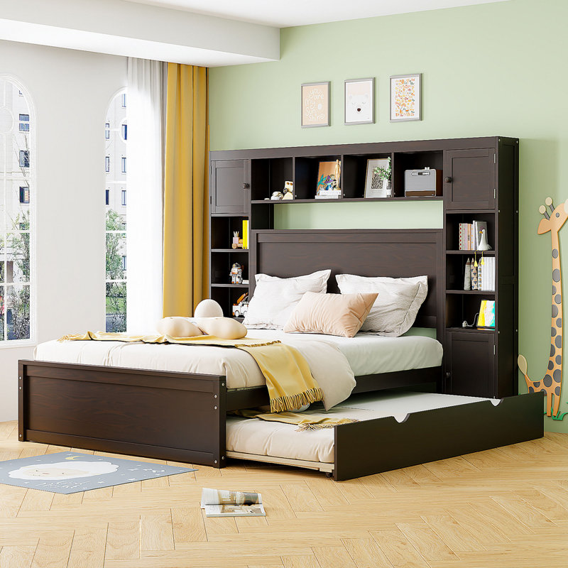 Lit en bois avec armoire tout-en-un, Espresso