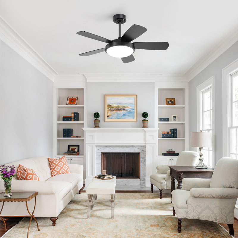 Julice 42" 5-Blade Modern Ceiling Fan With Tri-Color LED Light Source, Silent Motor, Remote Controller, Black